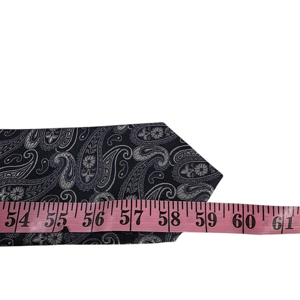 CANALI Paisley Silk Tie Black Silver Made in‎ Italy Men's Formal Luxury Power - Picture 5 of 12